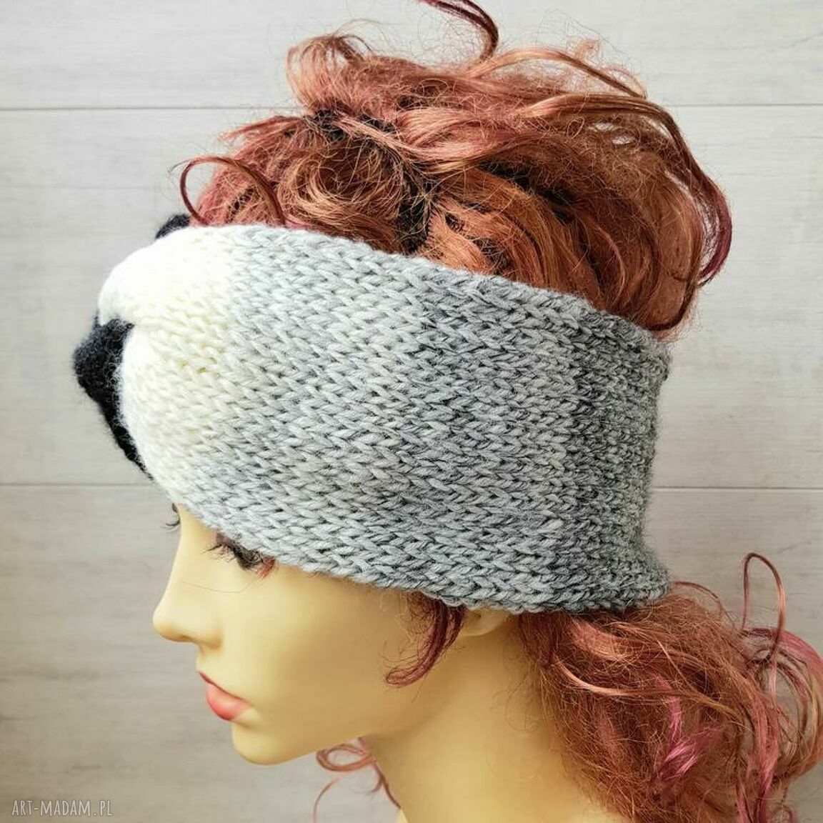 Opaska Retro Turban Ombre - szary melange (50% wełna)