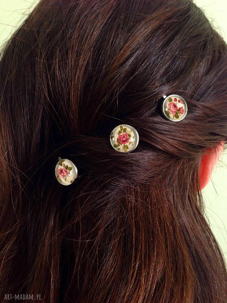 ozdoby do włosów: Retro róże 3 wsuwki do włosów ręczne wykonanie