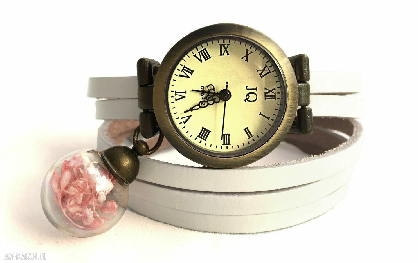 Subtelny róż zegarek bransoletka skórzanym pasku retro zawieszka