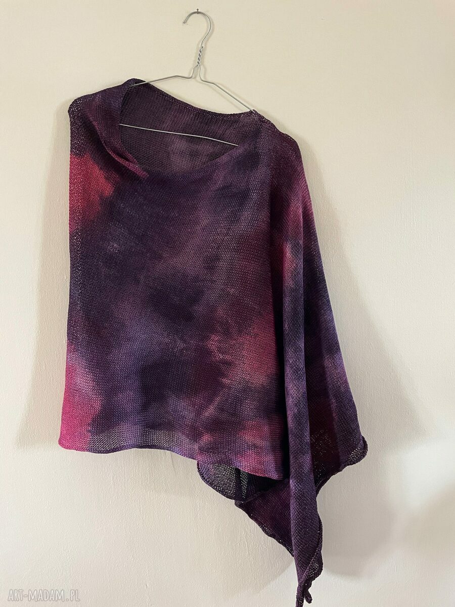 Bawełniana narzutka-poncho oberżyna - fuksja (one size)