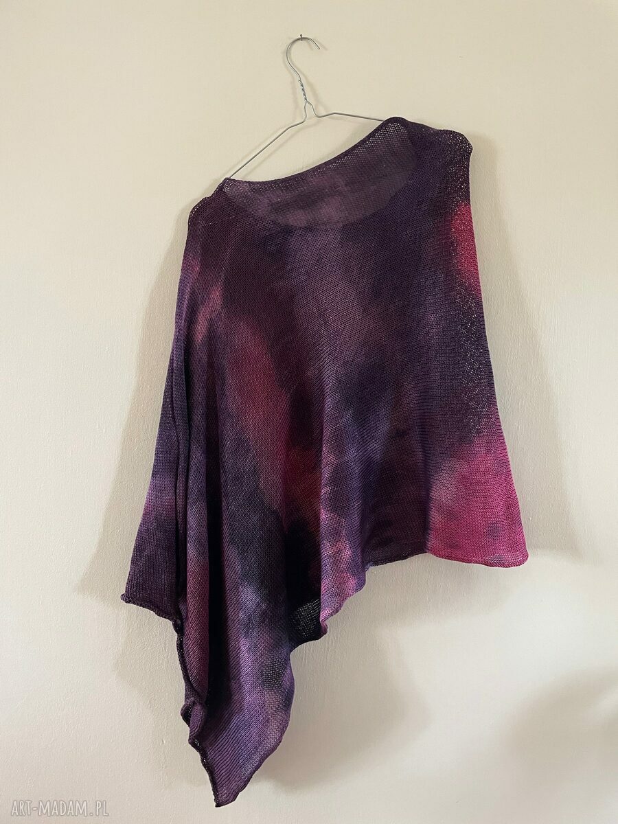 Bawełniana narzutka-poncho oberżyna - fuksja (one size)