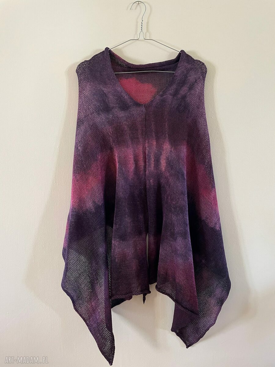 Bawełniana narzutka-poncho oberżyna - fuksja (one size)