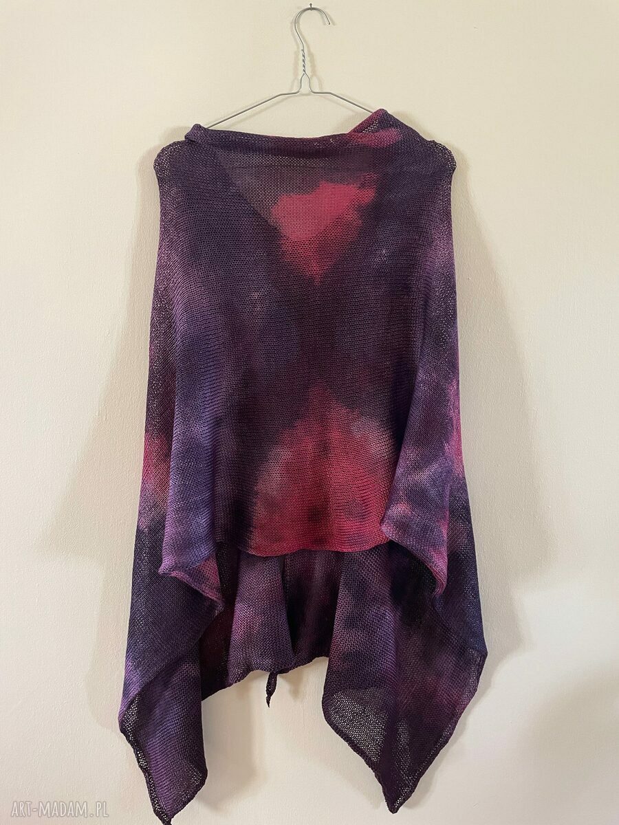 Bawełniana narzutka-poncho oberżyna - fuksja (one size)