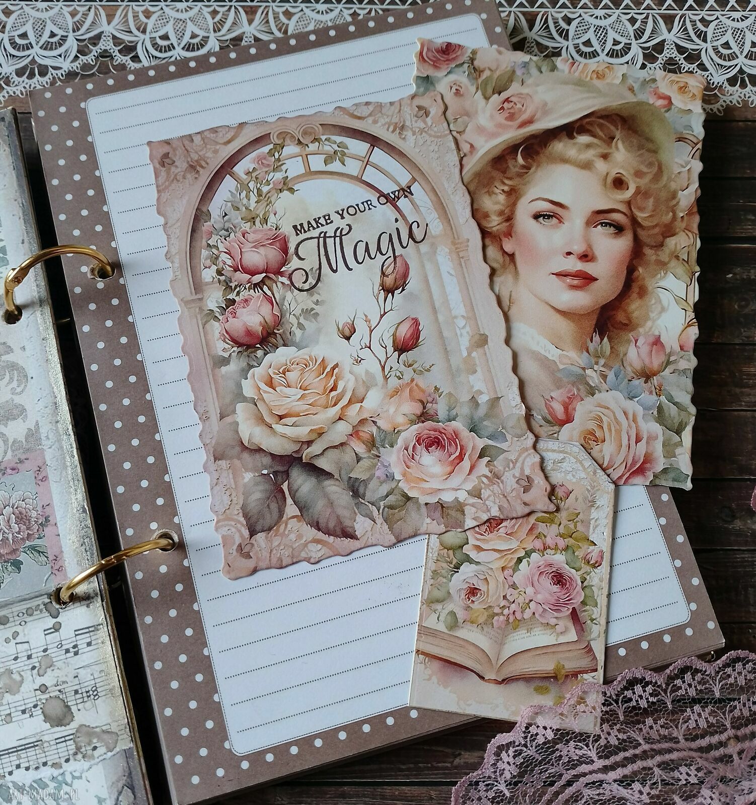 Romantyczny notes A5 w stylu vintage - ręcznie robiony pamiętnik