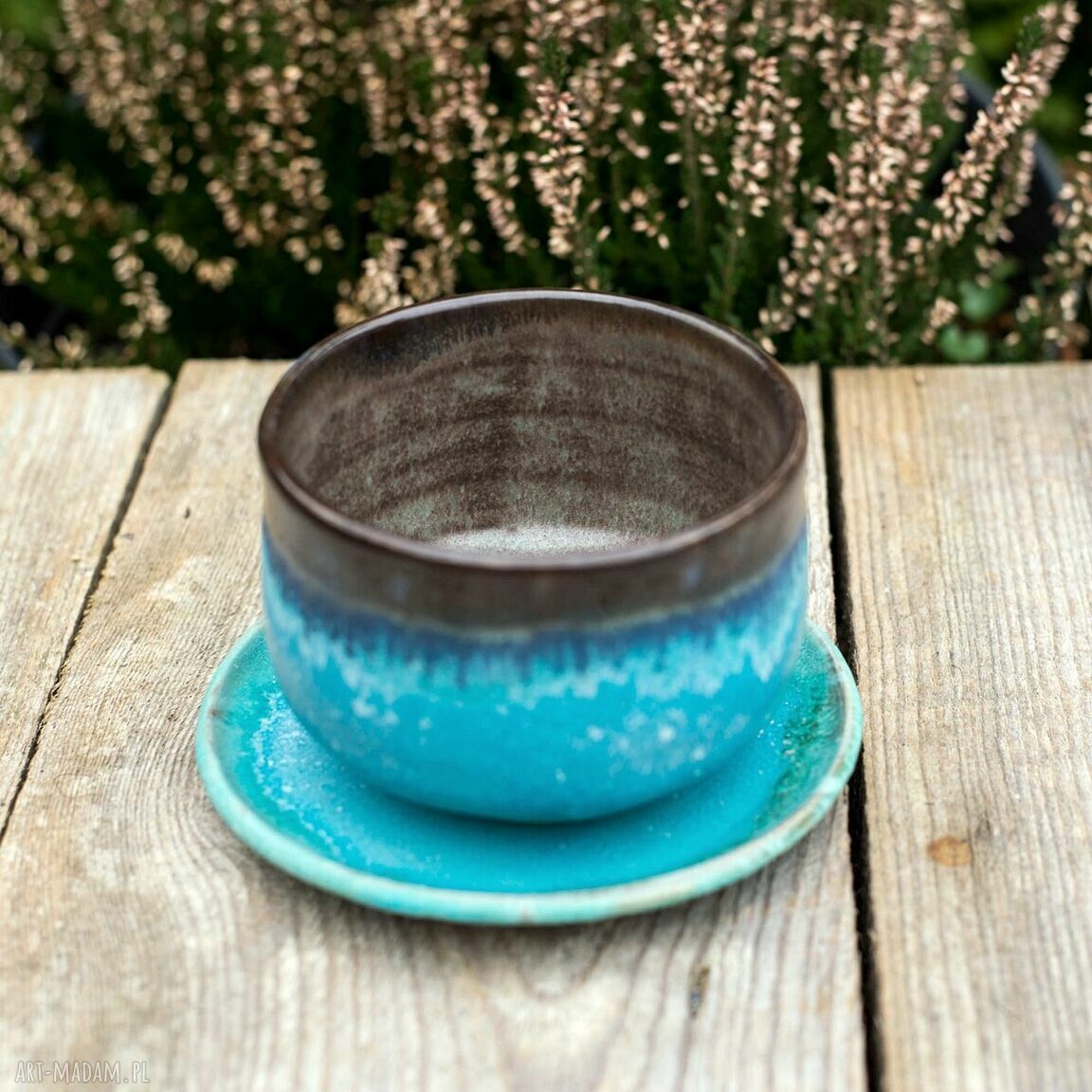 Rezerwacja chawan do matchy Czekoladowy Turkus - rękodzieło Azul Horse (ok. 330 ml)