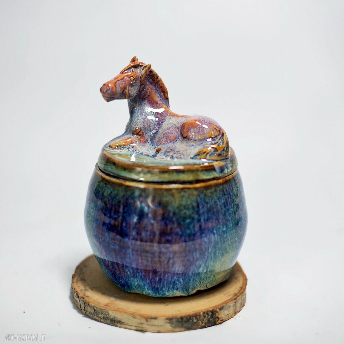 Urokliwa cukiernica ceramiczna z figurką konia Opal - rękodzieło na prezent (ok. 300 ml)