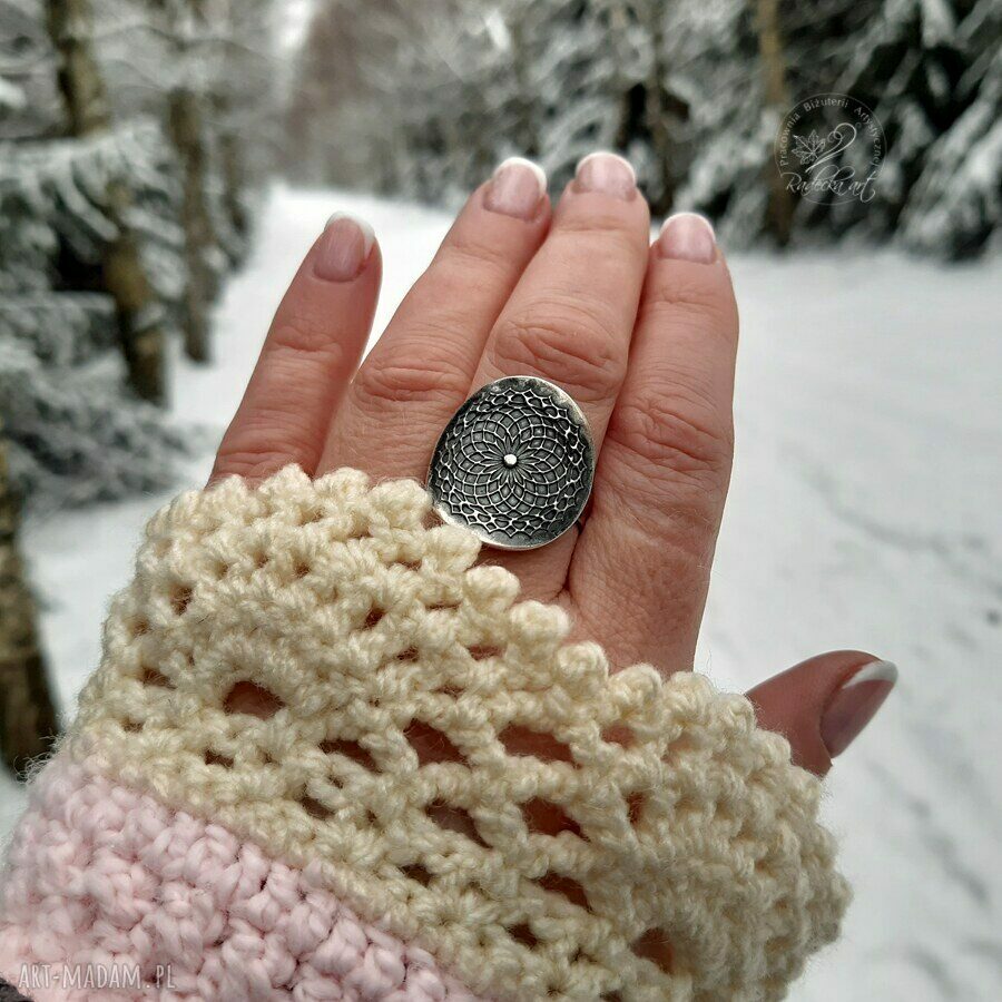 Mandala Ring vol. II - srebrny pierścionek boho z mandalą