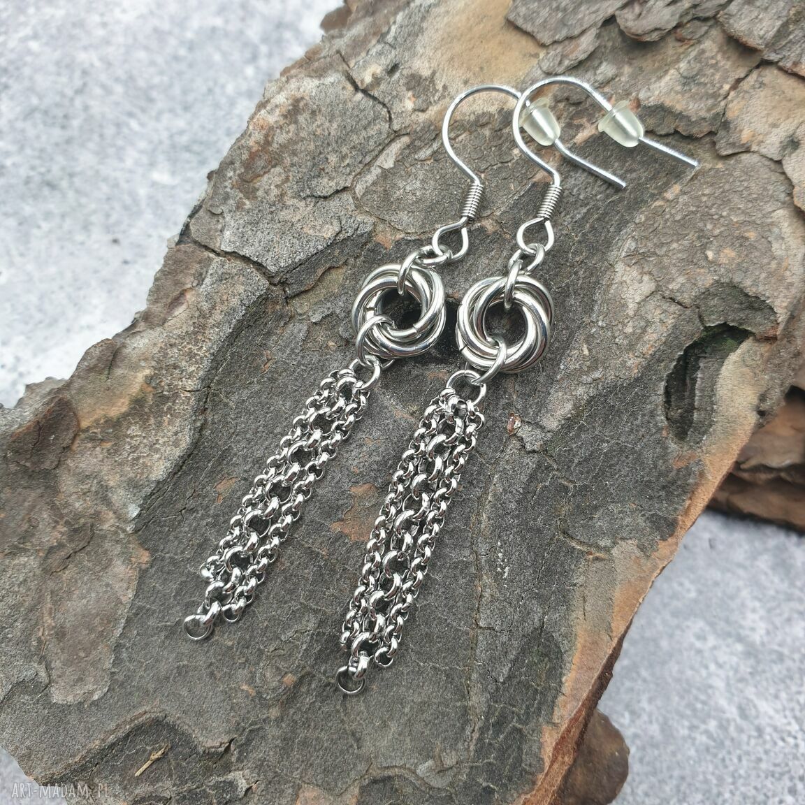 Rockowe kolczyki chainmaille chandelier ze stali szlachetnej