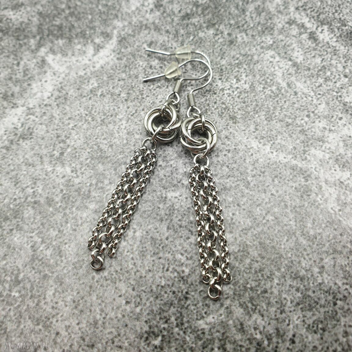 Rockowe kolczyki chainmaille chandelier ze stali szlachetnej