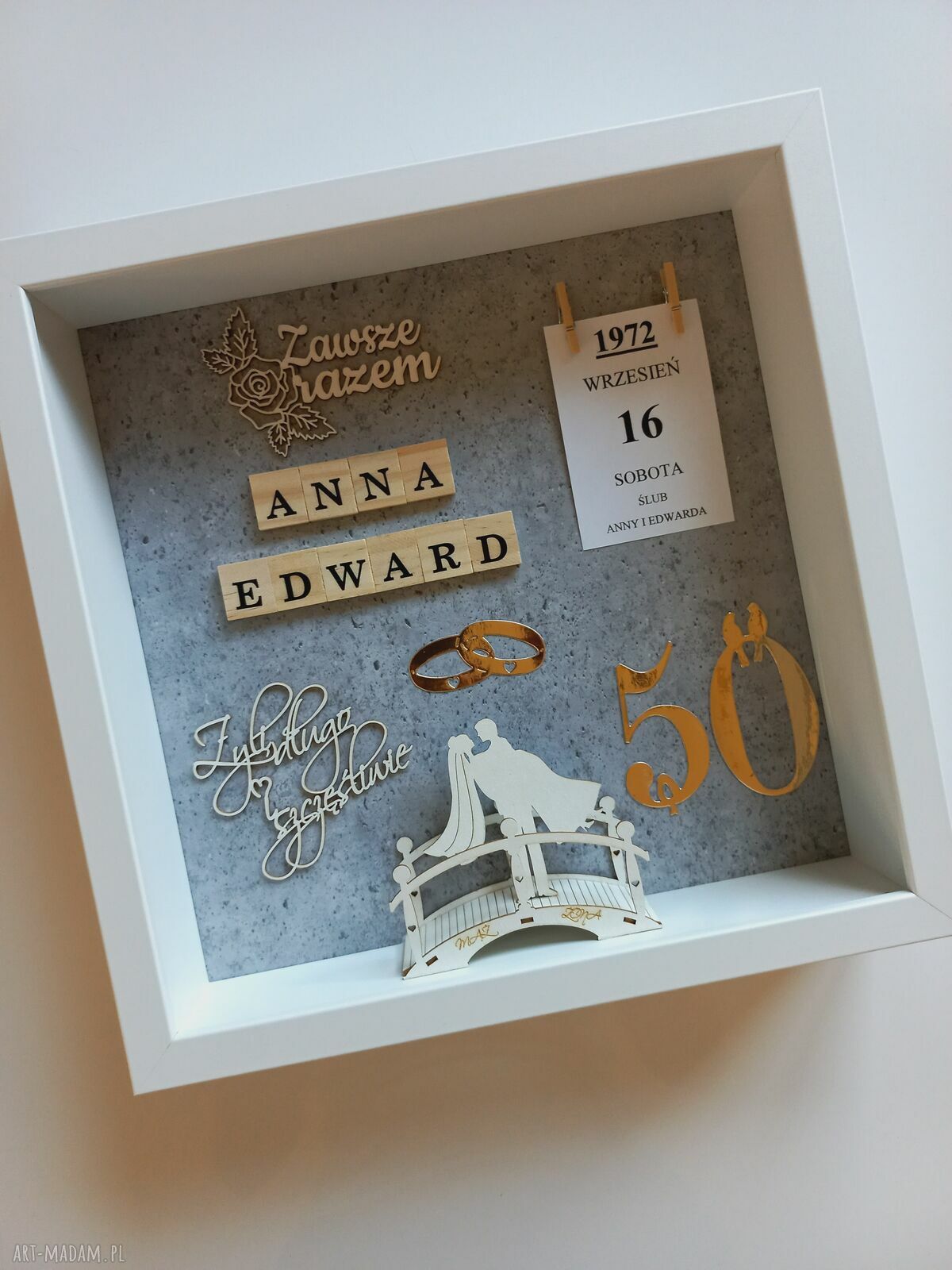 Rocznica ślubu - personalizowana ramka na Złote Gody z miejscem na życzenia