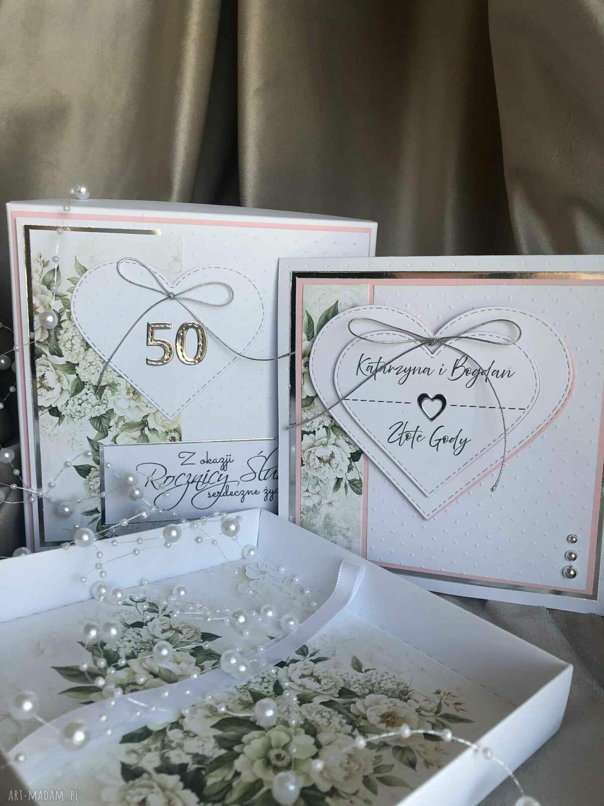 Rocznica ślubu 50 lat - kartka na złote gody z kopertą w pudełku personalizacja