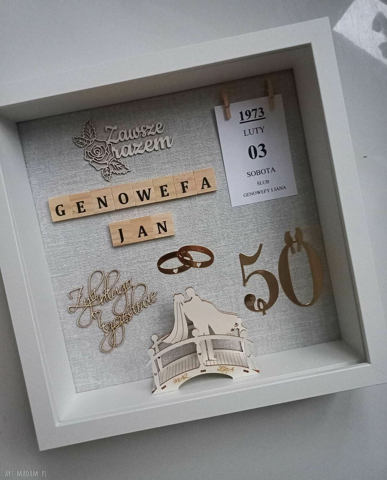 Rocznica ślubu - personalizowana ramka na Złote Gody z miejscem na życzenia