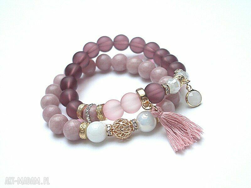 Antique pink BOHO - bransoletki jadeit i rodonit z cyrkoniami
