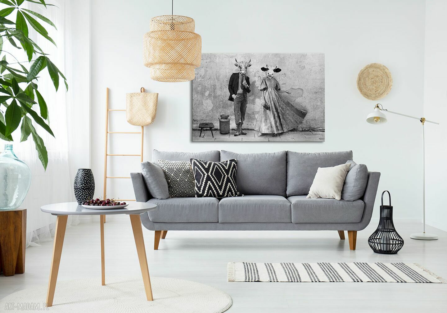 Rodzina krów w stylizacjach vintage - nowoczesny obraz drukowany na płótnie 120x80 cm