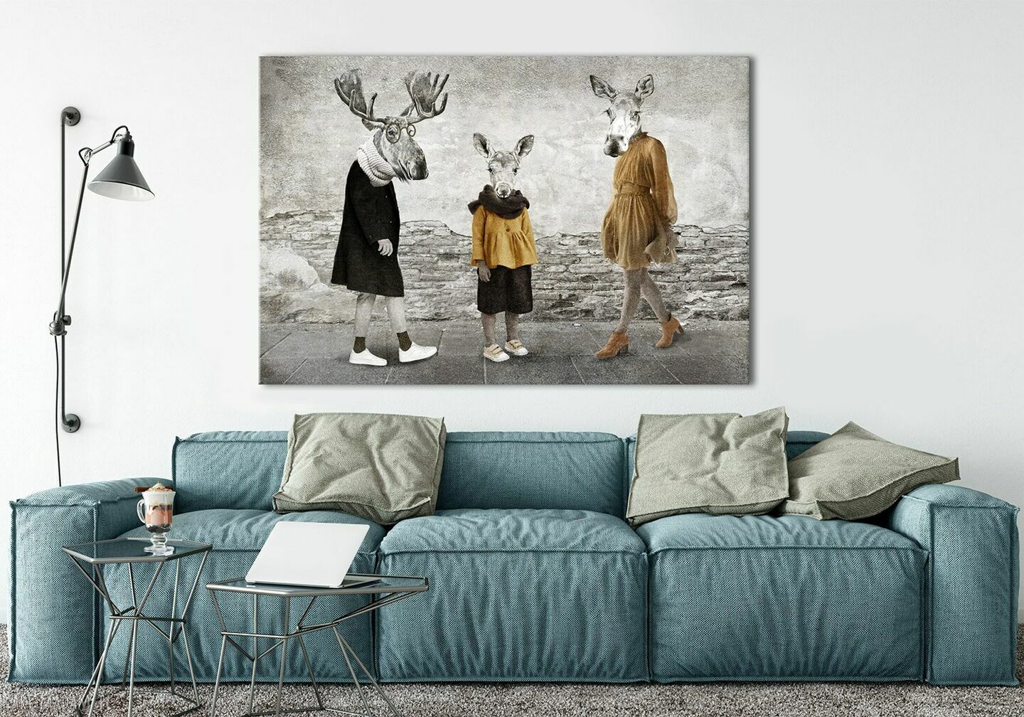 Rodzina łosi w modnych stylizacjach - nowoczesny obraz drukowany na płótnie 120x80 cm