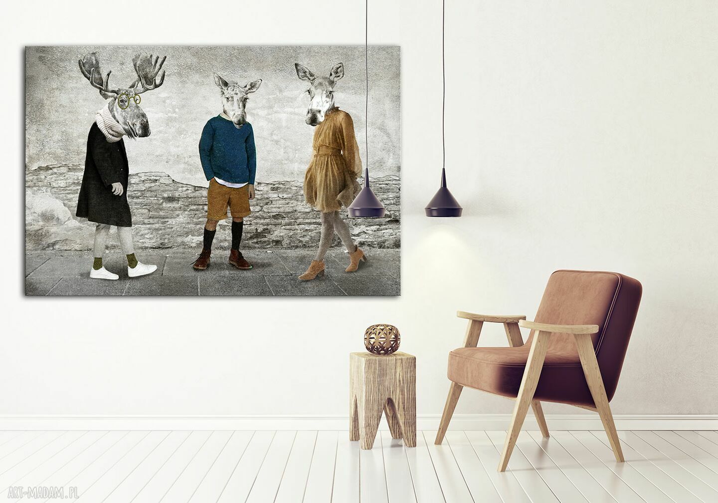 Rodzina łosi w modnych stylizacjach - nowoczesny obraz na płótnie 120x80 cm