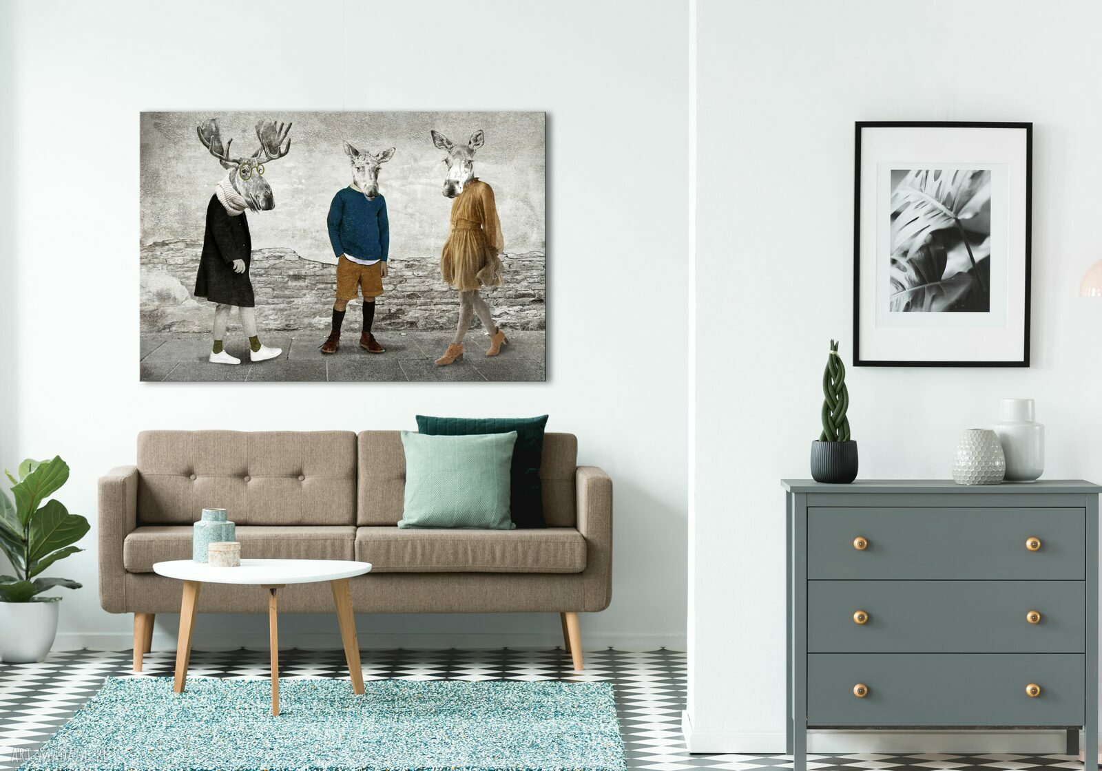 Rodzina łosi w modnych stylizacjach - nowoczesny obraz na płótnie 120x80 cm