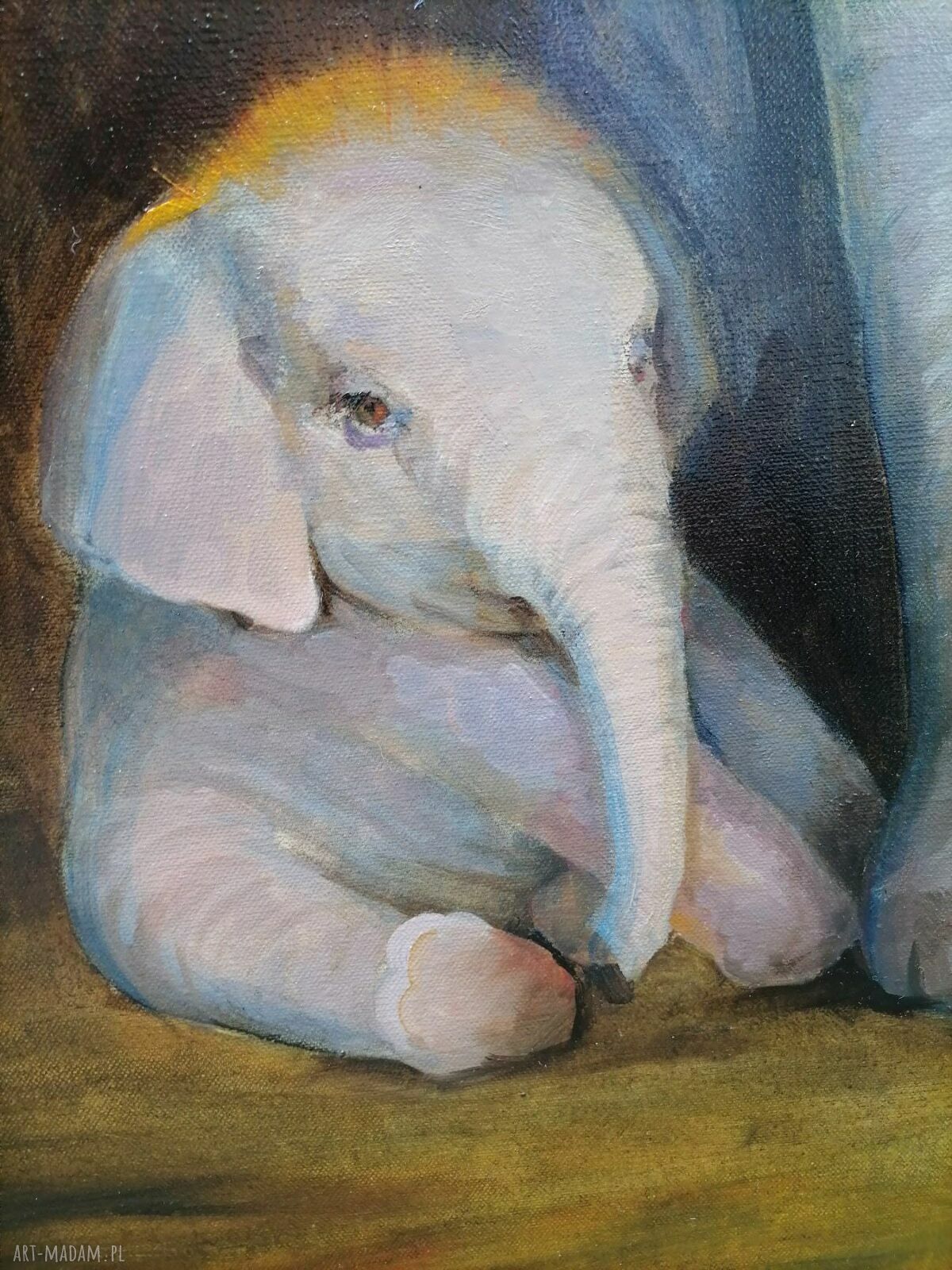 Rodzina słoni - obraz olejny na płótnie 100x80 cm