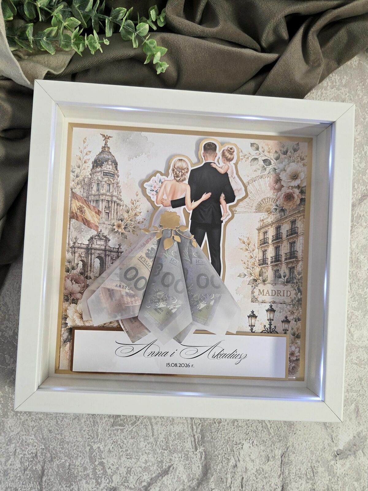 Rodzinna personalizowana ramka ślubna LED 3D
