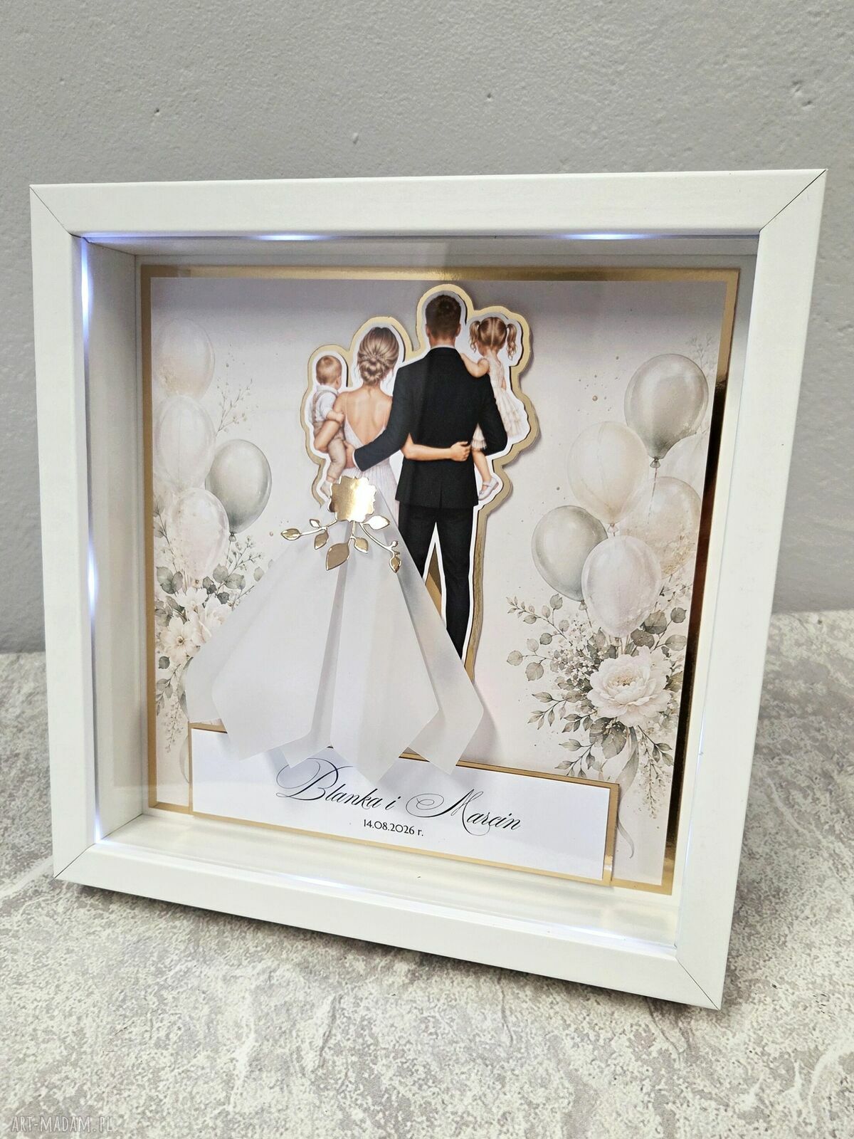Rodzinna personalizowana ramka ślubna LED 3D
