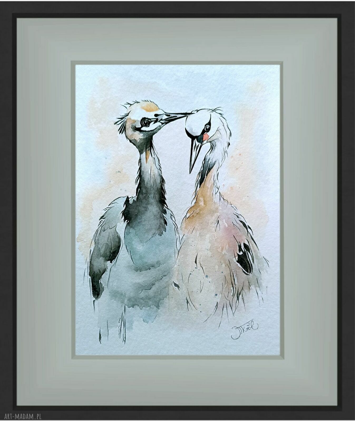 Żurawie Rodzinne ścieżki - akwarela 24x32 cm (oryginał)