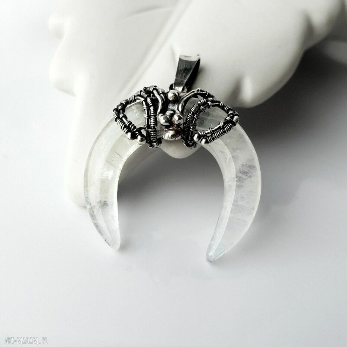 wisiorki: Róg obfitości srebrny wisior z kryształem górskim ręczne wykonanie