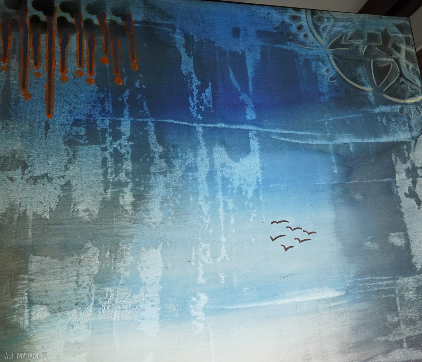 „Roman już pojechał” - abstrakcja na płótnie 100x100 cm (mixed media)