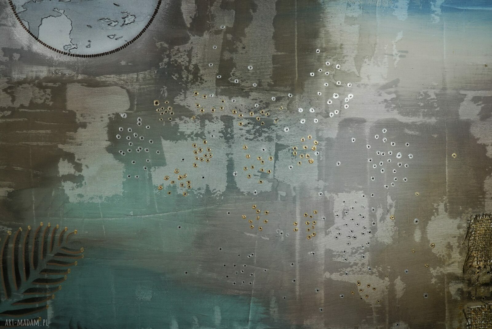 „Roman już pojechał” - abstrakcja na płótnie 100x100 cm (mixed media)