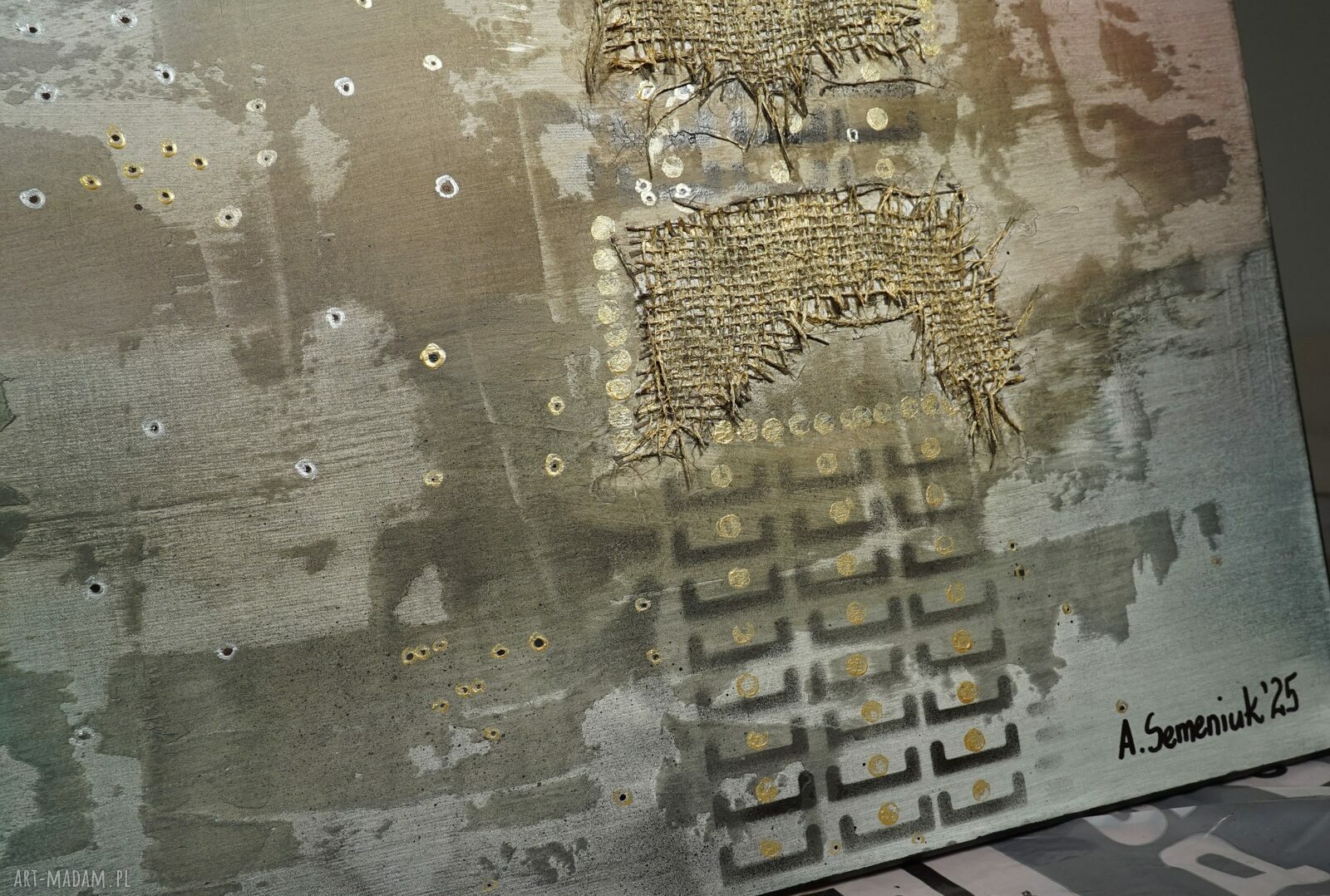„Roman już pojechał” - abstrakcja na płótnie 100x100 cm (mixed media)