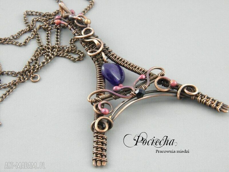 Naszyjnik Romance in Paris z Wieżą Eiffla - ręczne wire-wrapping w miedzi