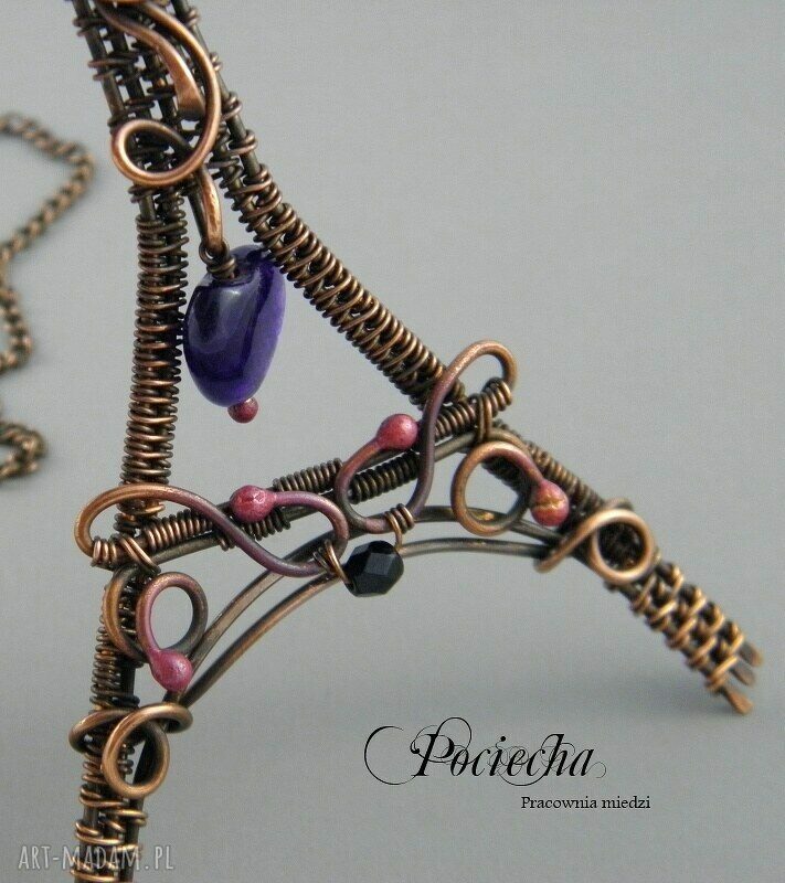 Naszyjnik Romance in Paris z Wieżą Eiffla - ręczne wire-wrapping w miedzi