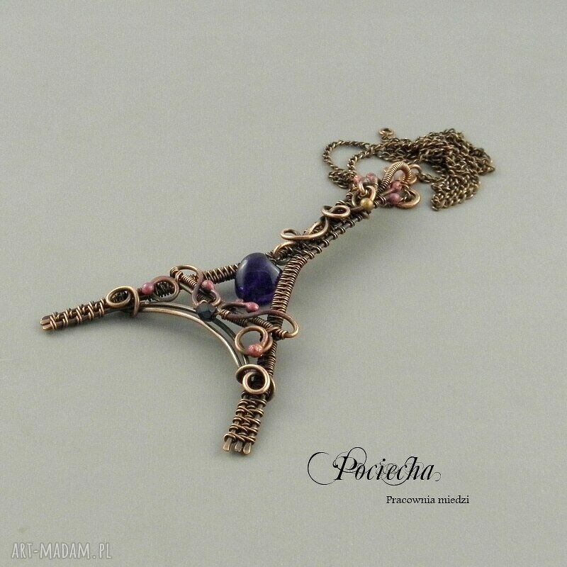 Naszyjnik Romance in Paris z Wieżą Eiffla - ręczne wire-wrapping w miedzi