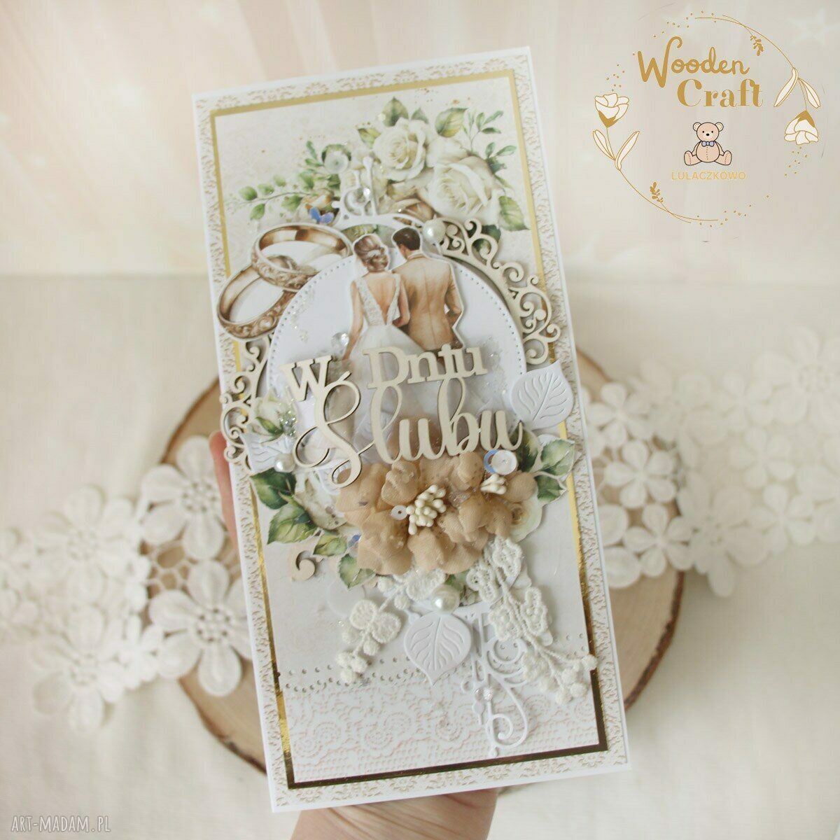 Romantyczna kartka ślubna White Roses 1 w pudełku