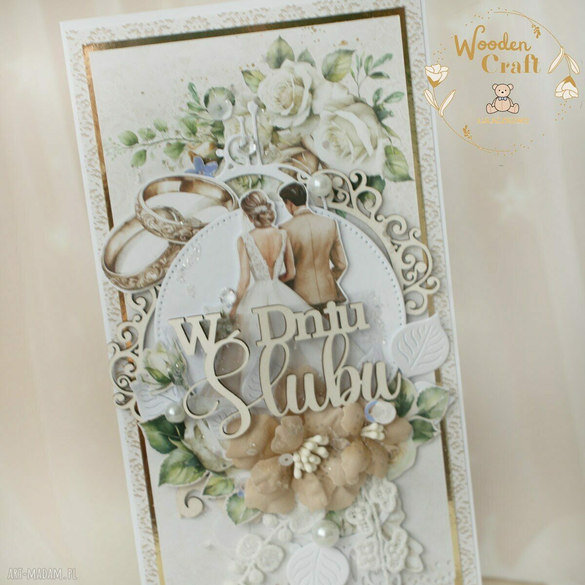 Romantyczna kartka ślubna White Roses 1 w pudełku
