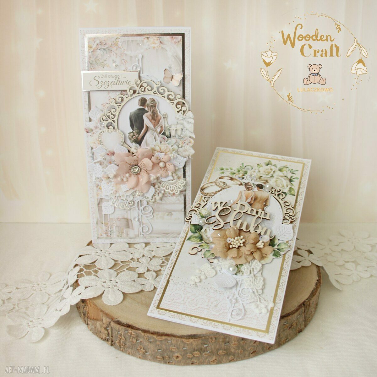 Romantyczna kartka ślubna White Roses 1 w pudełku
