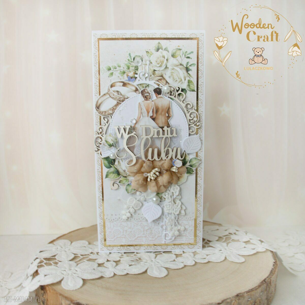 Romantyczna kartka ślubna White Roses 1 w pudełku