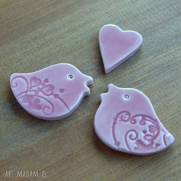 Romantyczne ptaszki - ceramiczne magnesy na lodówkę Dzika Róża