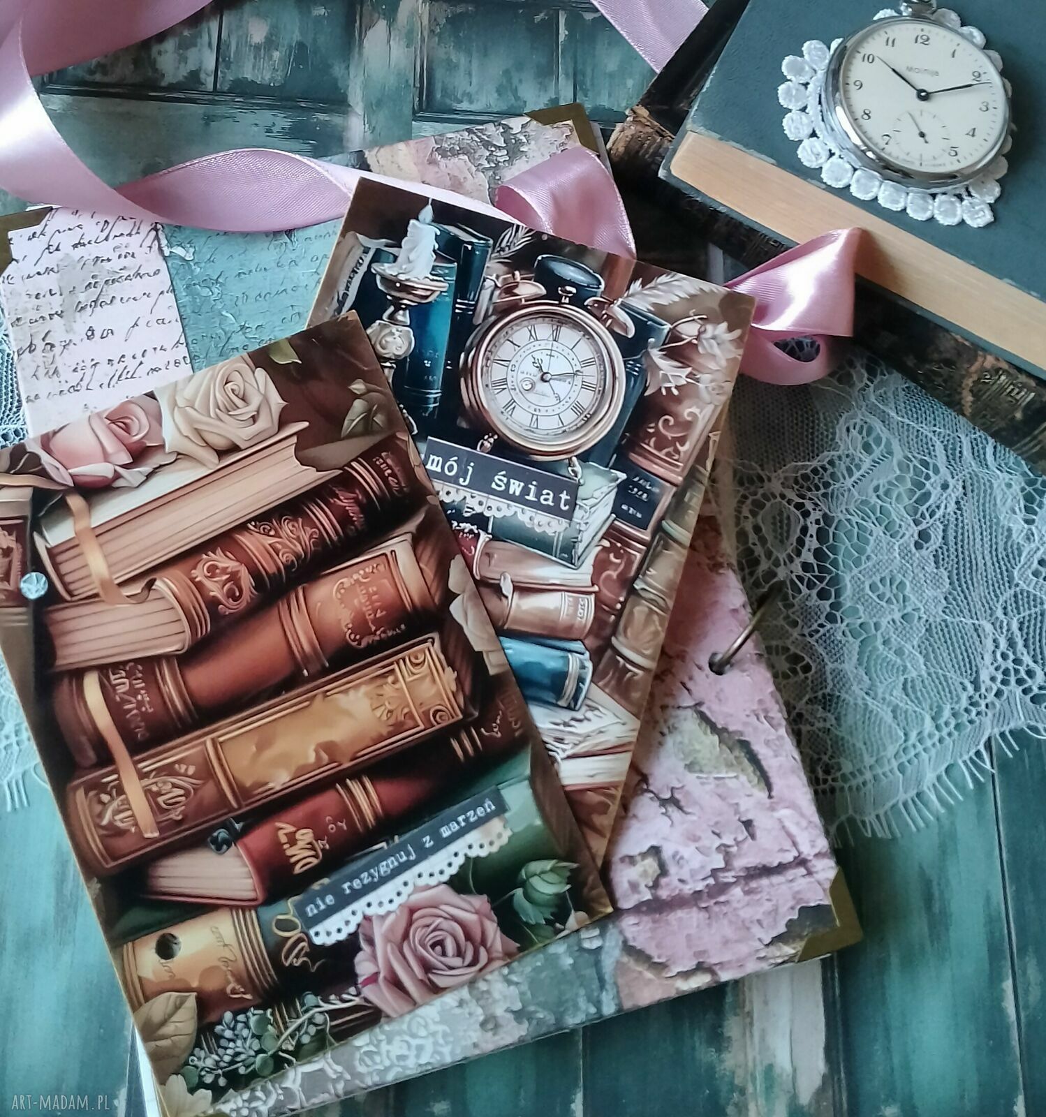 Romantyczny notes w stylu retro - ręcznie wykonany pamiętnik