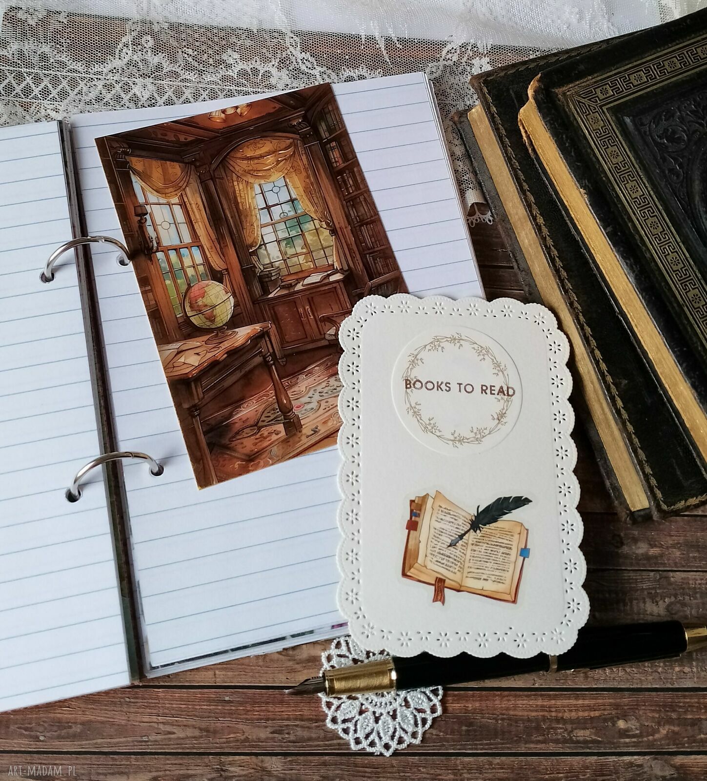 Romantyczny pamiętnik A5 w stylu vintage z uroczym kotem - ręcznie robiony