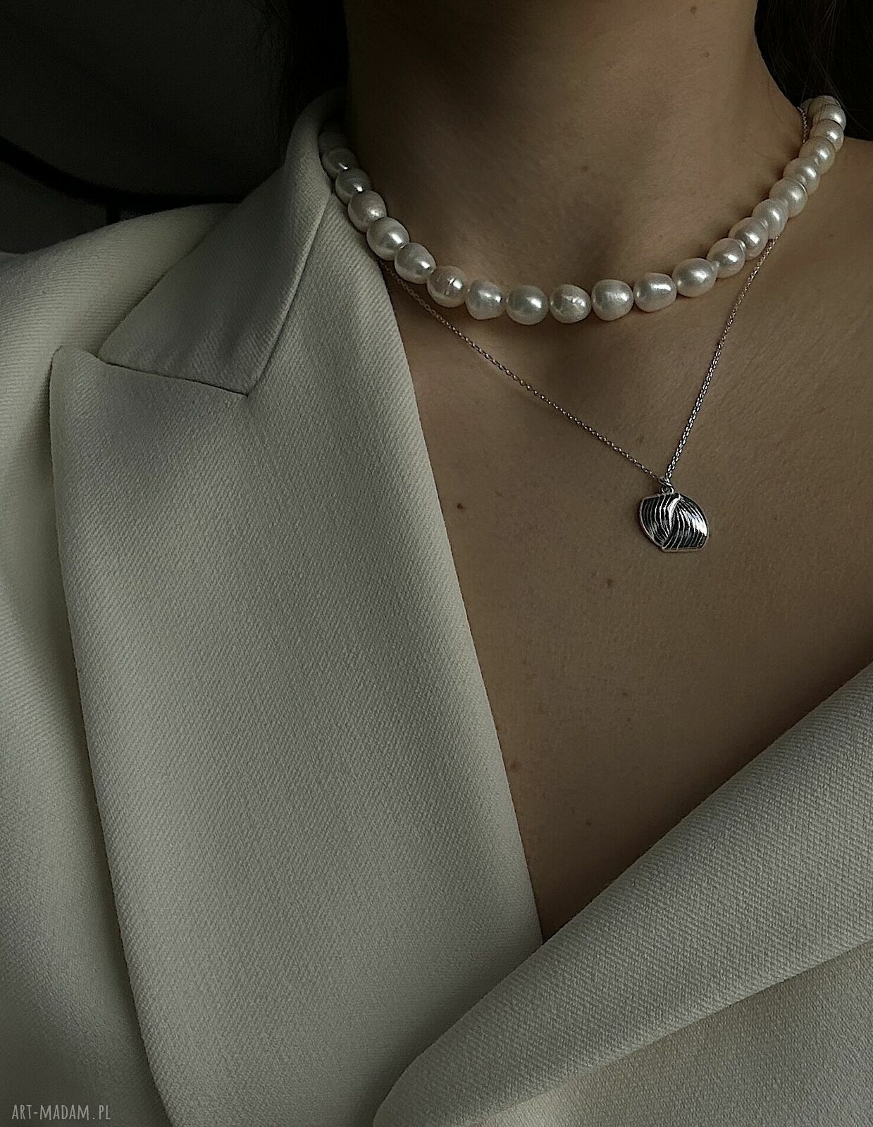 naszyjniki: Srebrny naszyjnik z plecioną retro zawieszką ręcznie wykonane