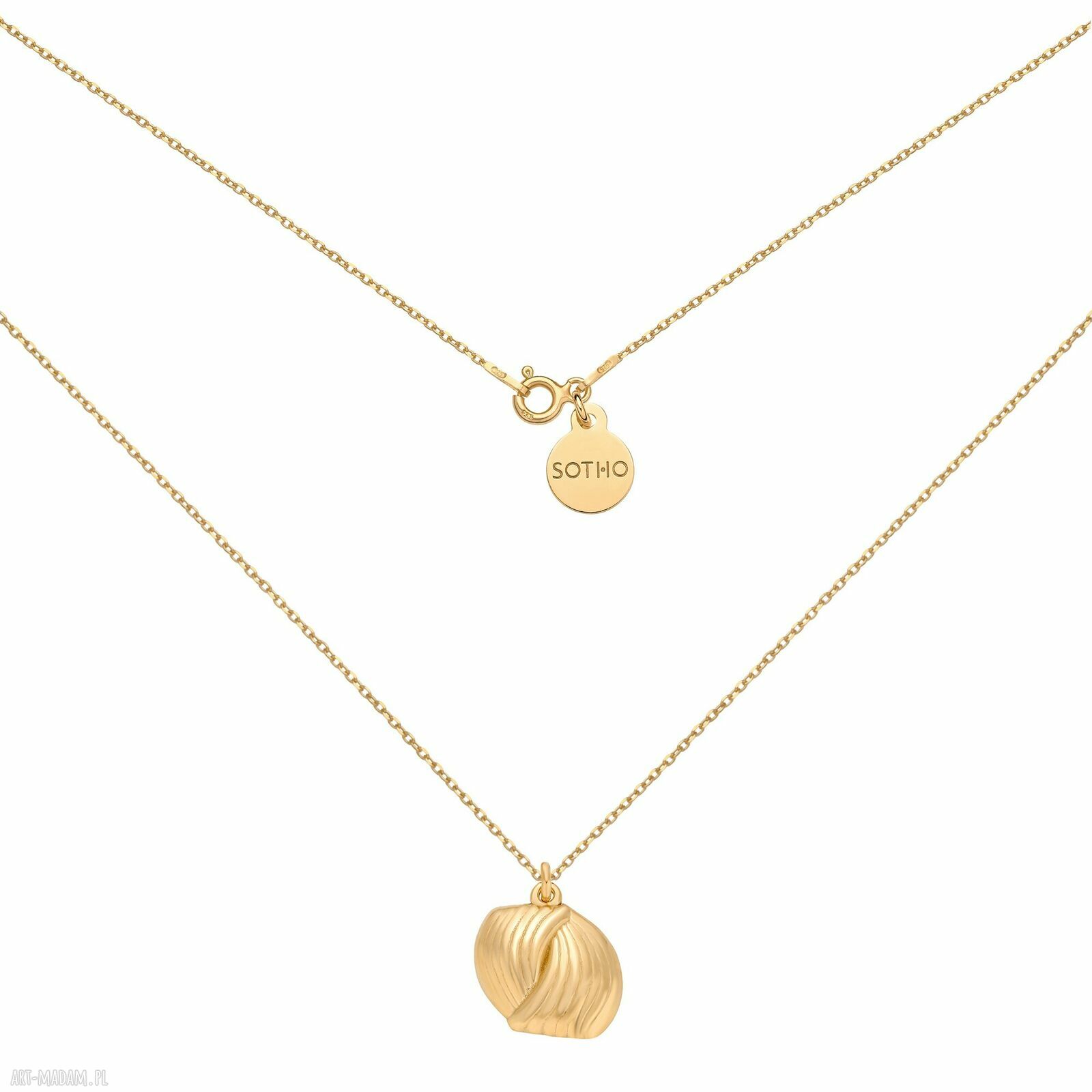 Złoty naszyjnik plecioną retro zawieszką modny trend romb rombem