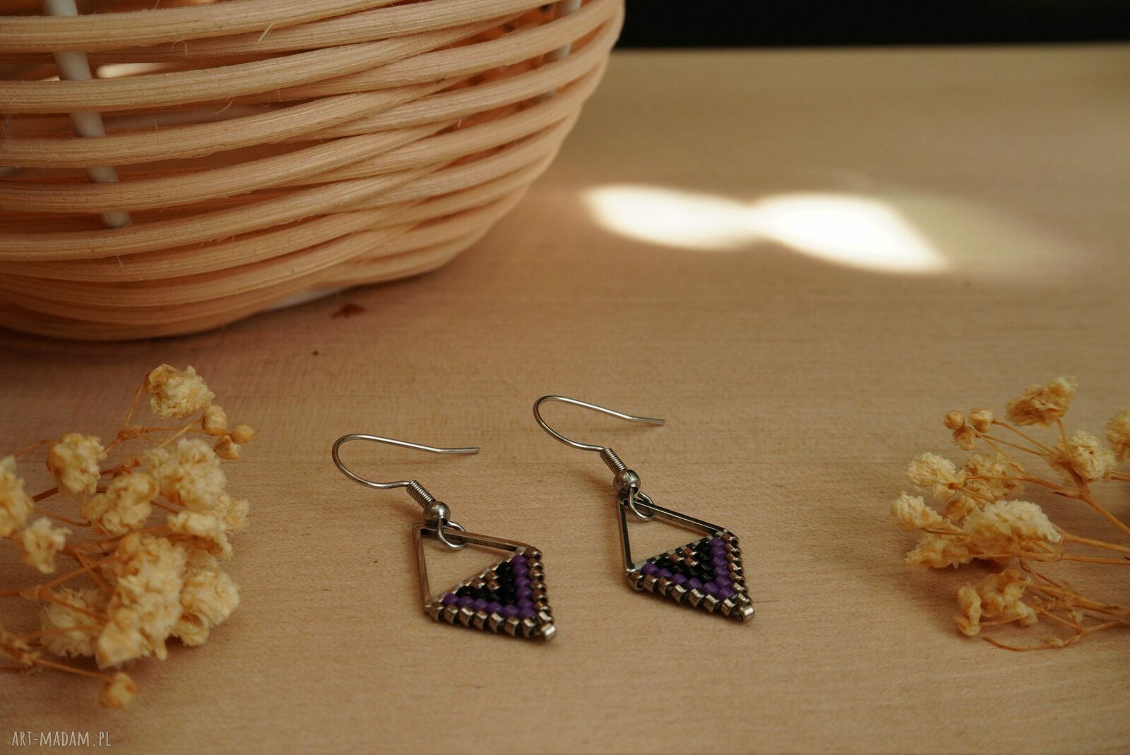 Kolczyki romby ze stali chirurgicznej - beading Miyuki, antyalergiczne