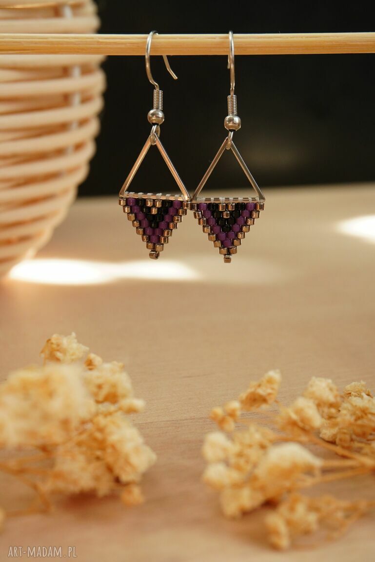 Kolczyki romby ze stali chirurgicznej - beading Miyuki, antyalergiczne