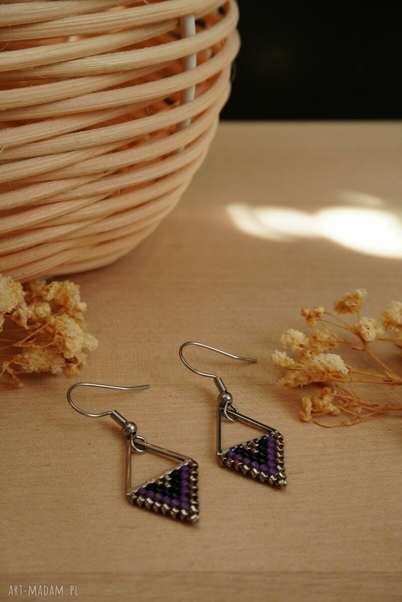 Kolczyki romby ze stali chirurgicznej - beading Miyuki, antyalergiczne