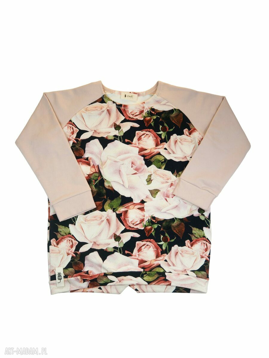 Ręcznie robiona bluza Rose Garden w pudrowym różu dla dziewczynki