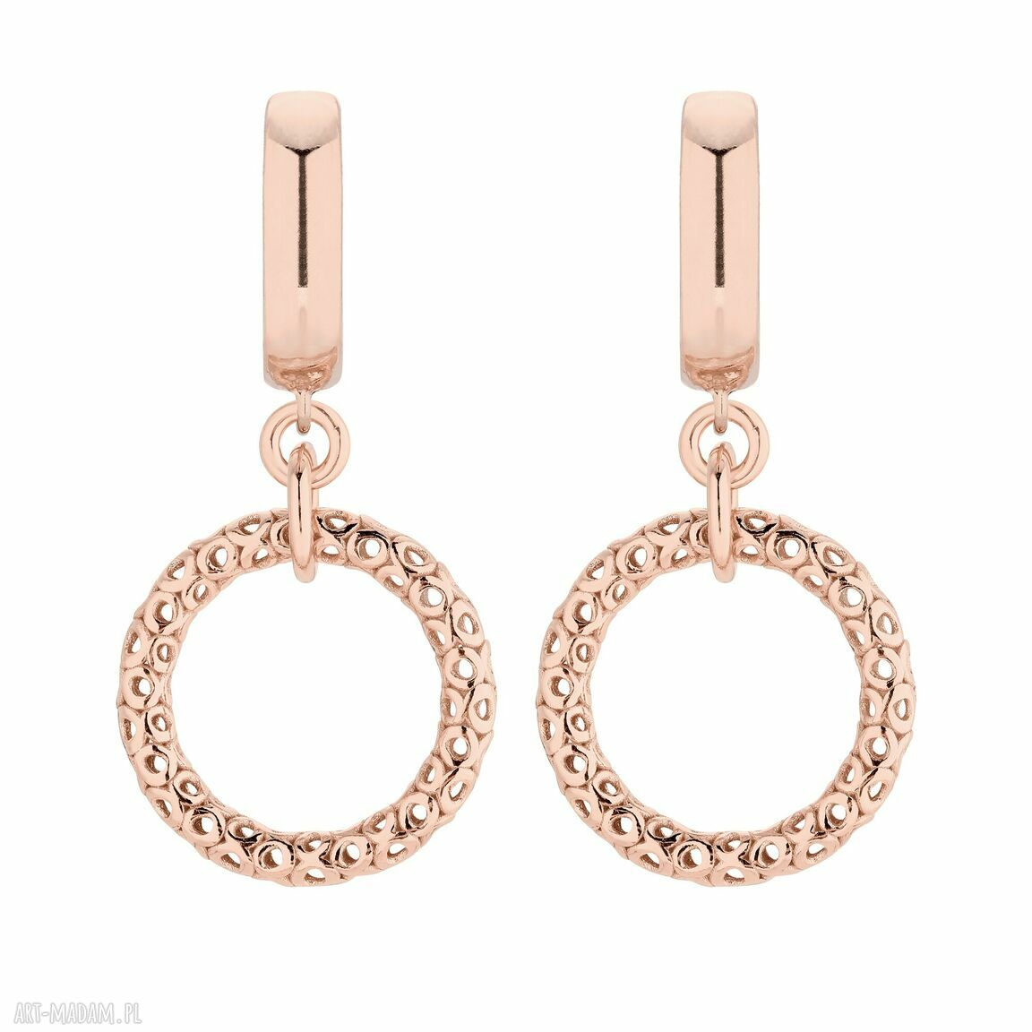 Kolczyki różowego obręczami masywne pozłacane ażurowe rosegold