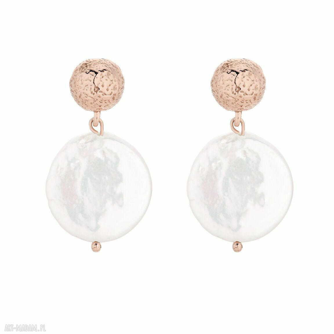 Kolczyki różowego złota dużymi płaskimi perłami duże perełki