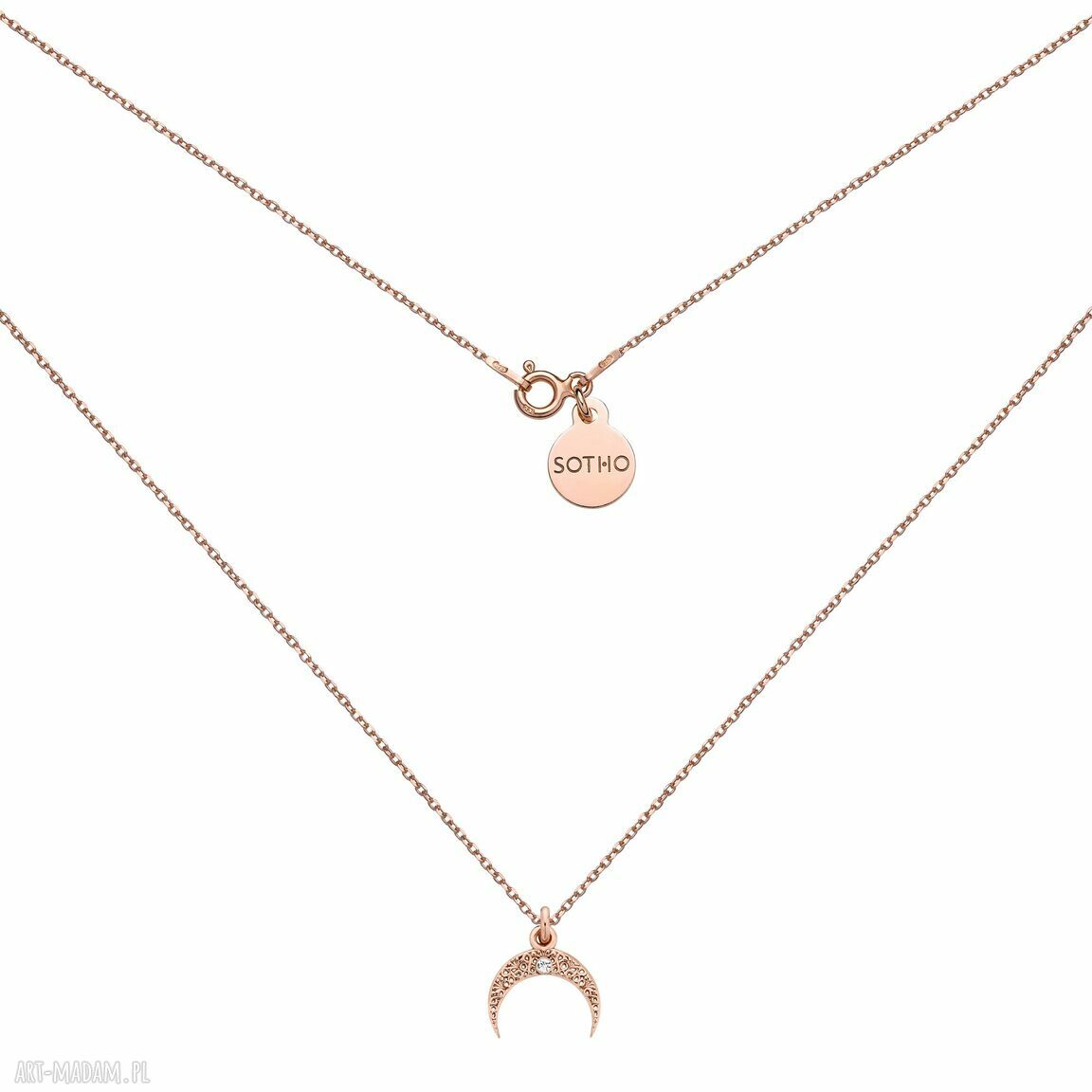 Naszyjnik księżycem różowego złota bezbarwnym kryształkiem moon