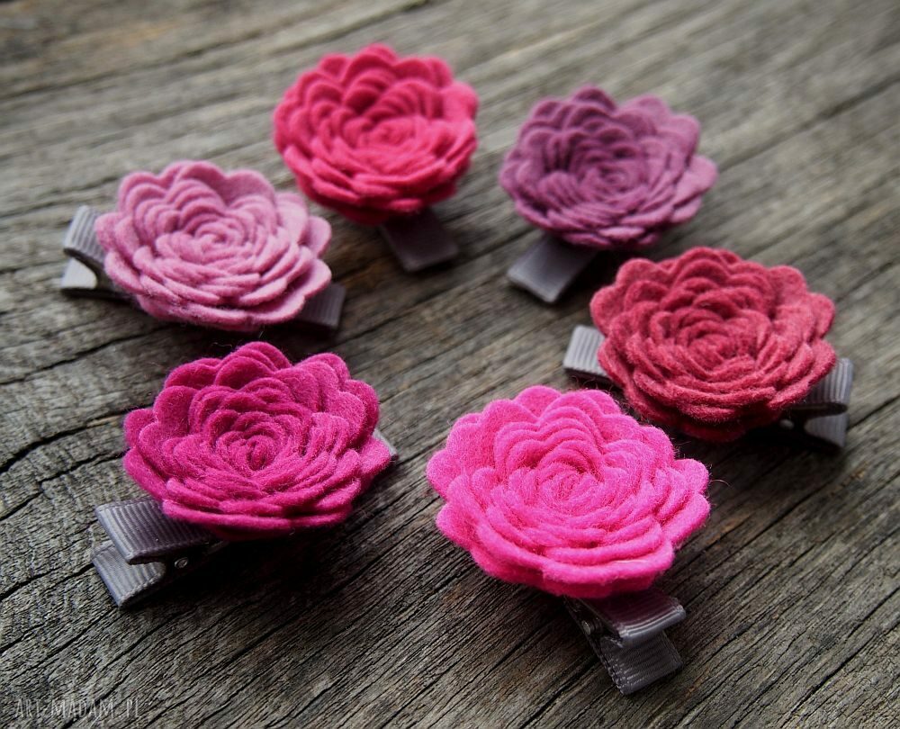 Różyczki Roses - spinki do włosów Mulberry z filcu (2 szt.)