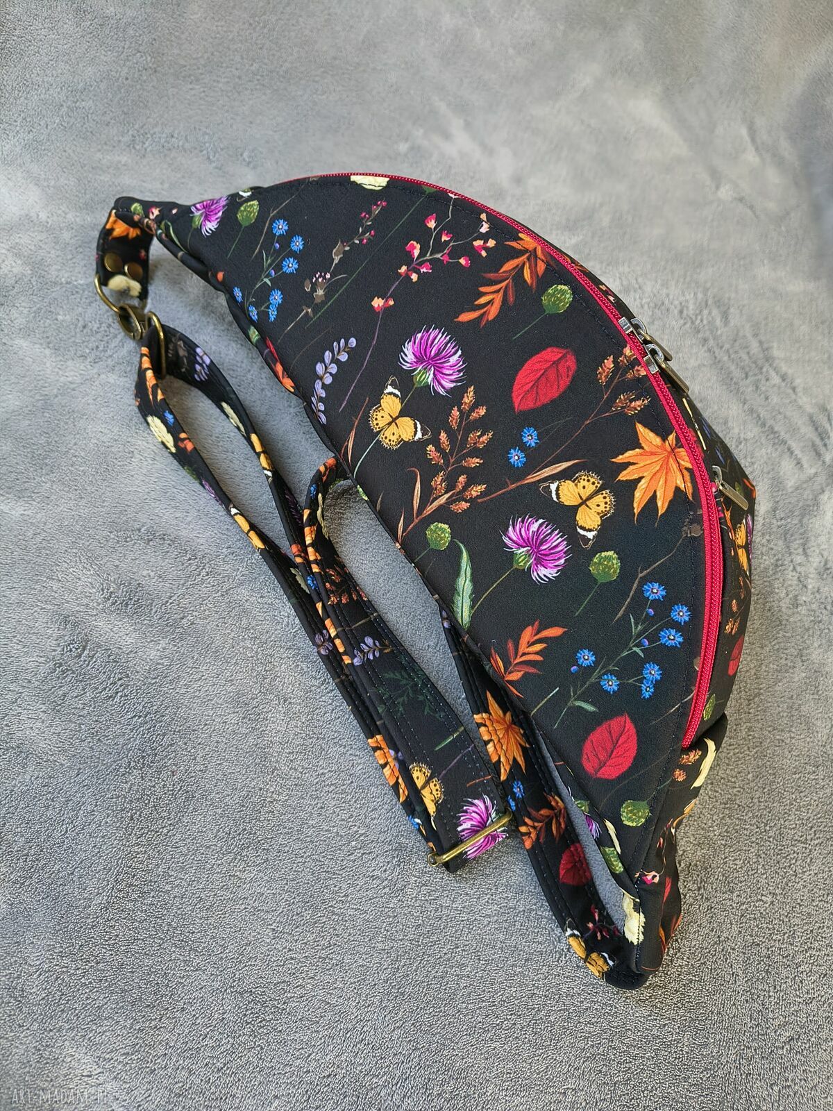 Roślinna nerka damska XXL na ukos - handmade z wodoodpornego softshellu
